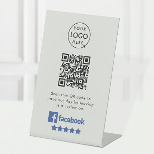 Facebook-Bewertungen Business QR Code Grau Sockelschild