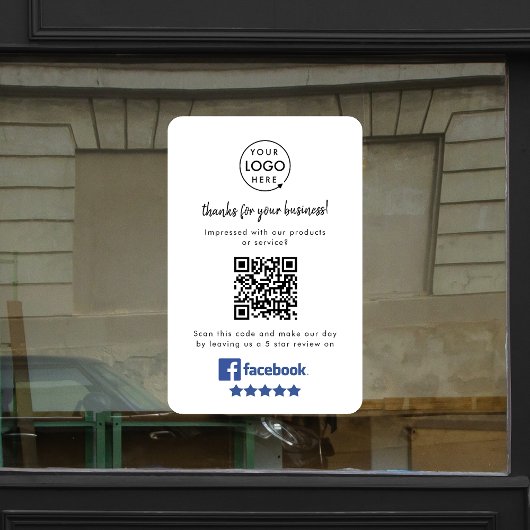 Facebook-Bewertungen | Business QR Code Minimal Wh Fensteraufkleber