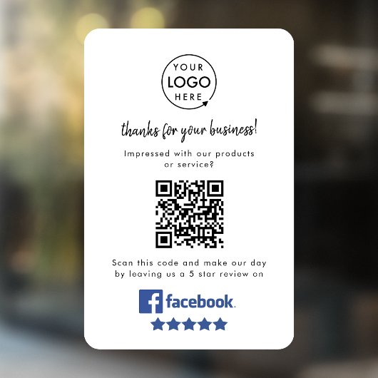 Facebook-Bewertungen | Business QR Code Minimal Wh Fensteraufkleber
