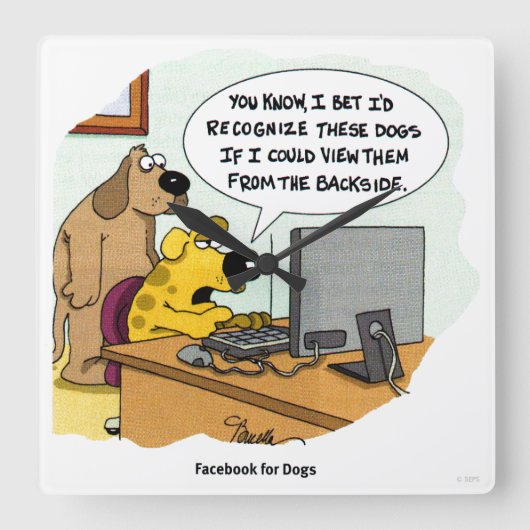 Facebook for Dogs Quadratische Wanduhr (Vorderseite)