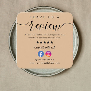 Facebook-Instagram-Logo Verlasse uns eine Bewertun Quadratische Visitenkarte