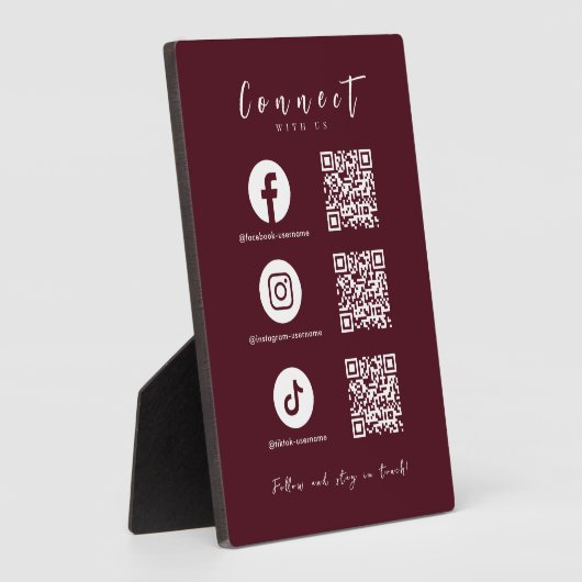 Facebook Instagram Tiktok QR Code Burgundy Fotoplatte (Seite)