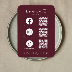 Facebook Instagram Tiktok QR Code Burgundy Visitenkarte