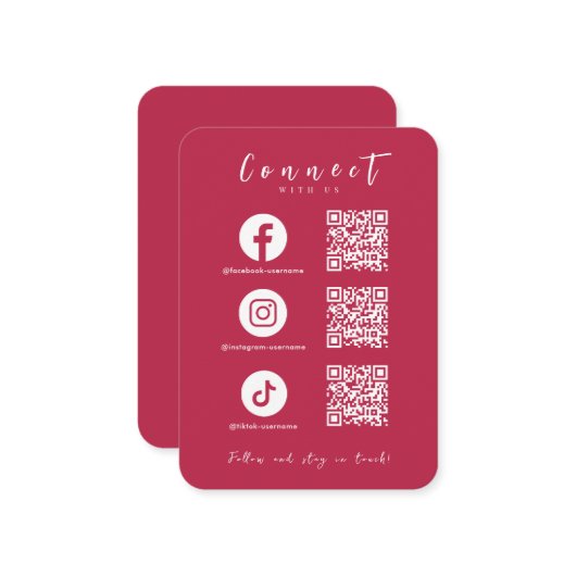 Facebook Instagram Tiktok QR Code Hot Pink Begleitkarte (Vorderseite/Rückseite Beispiel)