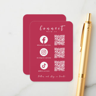 Facebook Instagram Tiktok QR Code Hot Pink Begleitkarte