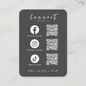 Facebook Instagram Tiktok QR Code Kohle Grau Visitenkarte (Vorderseite)