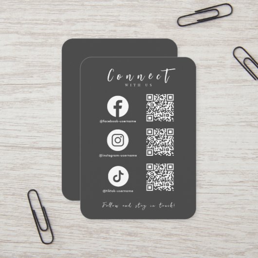 Facebook Instagram Tiktok QR Code Kohle Grau Visitenkarte (Vorderseite/Rückseite Beispiel)