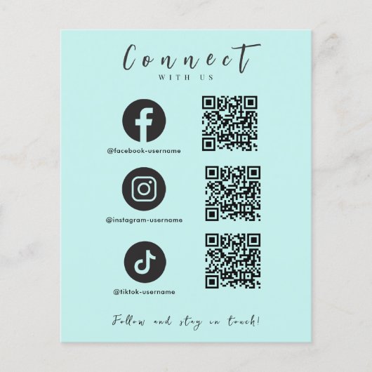 Facebook Instagram Tiktok QR Code Light Blue Flyer (Vorne)