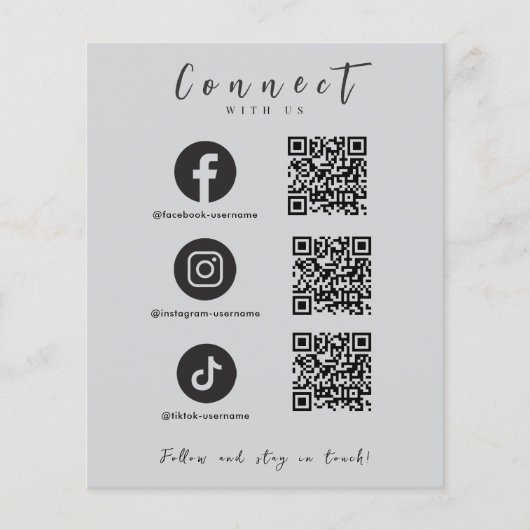 Facebook Instagram Tiktok QR Code Light Grau Flyer (Vorne)