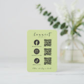 Facebook Instagram Tiktok QR Code Lime Green Visitenkarte (Stehend Vorderseite)
