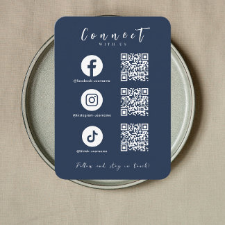 Facebook Instagram Tiktok QR Code Navy Blue Visitenkarte