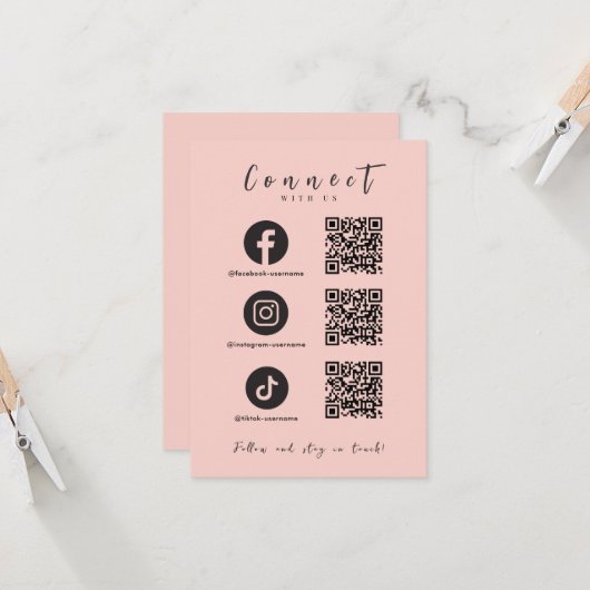Facebook Instagram Tiktok QR Code Rosa Einladung (Vorderseite/Rückseite Beispiel)