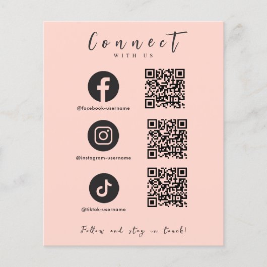 Facebook Instagram Tiktok QR Code Rosa Flyer (Vorne)