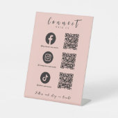 Facebook Instagram Tiktok QR Code Rosa Sockelschild (Vorderseite)