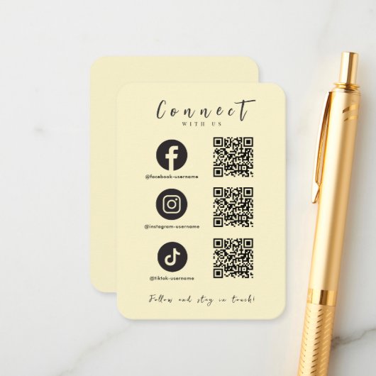 Facebook Instagram Tiktok QR Code Soft Groovy Begleitkarte (Vorderseite/Rückseite Beispiel)