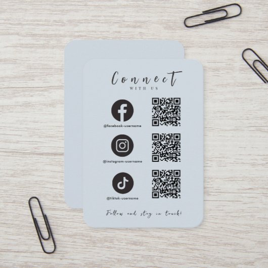 Facebook Instagram Tiktok QR Code Soft Navy Visitenkarte (Vorderseite/Rückseite Beispiel)
