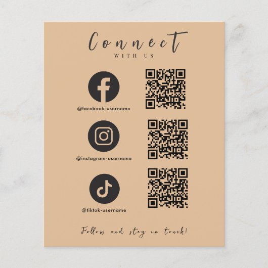Facebook Instagram Tiktok QR Code Trendy Rustic Flyer (Vorne)