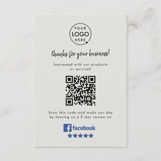 Facebook Review Link QR Code Gray Business Reviews Begleitkarte (Vorderseite)