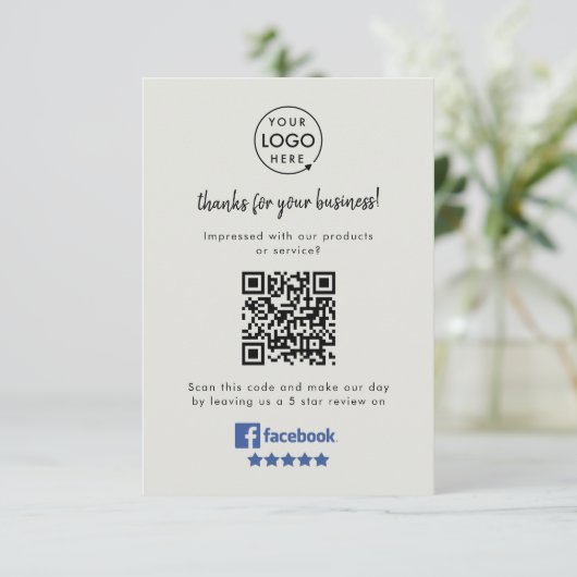 Facebook Review Link QR Code Gray Business Reviews Begleitkarte (Stehend Vorderseite)