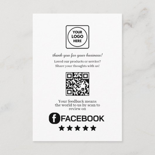 Facebook Review QR | Business Feedback Link Begleitkarte (Vorderseite)