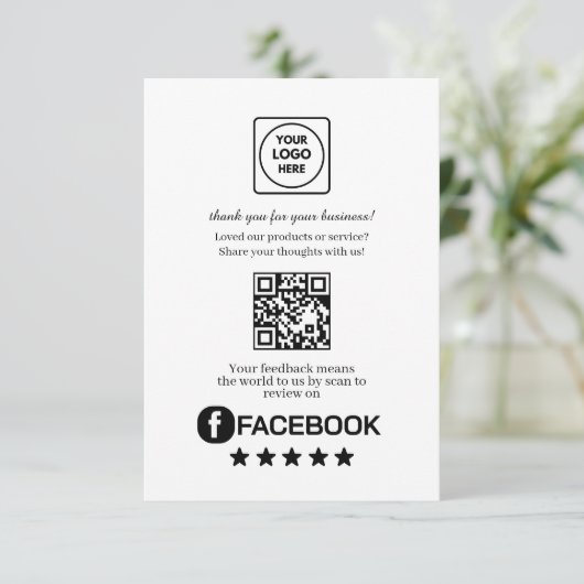 Facebook Review QR | Business Feedback Link Begleitkarte (Stehend Vorderseite)