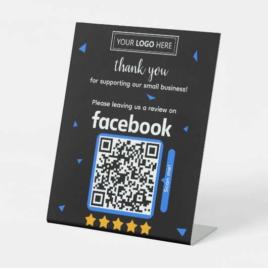 Facebook Review Request Card mit Logo und QR Code Sockelschild (Vorderseite)