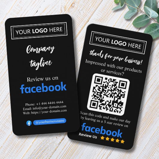 Facebook Review Request Card mit Logo und QR Code Visitenkarte