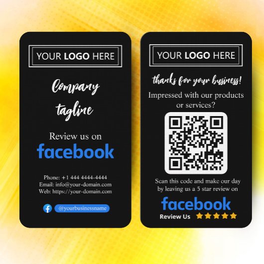 Facebook Review Request Card mit Logo und QR Code Visitenkarte