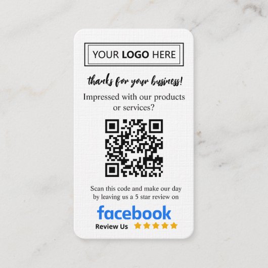 Facebook Review Request Card mit Logo und QR Code Visitenkarte (Vorderseite)
