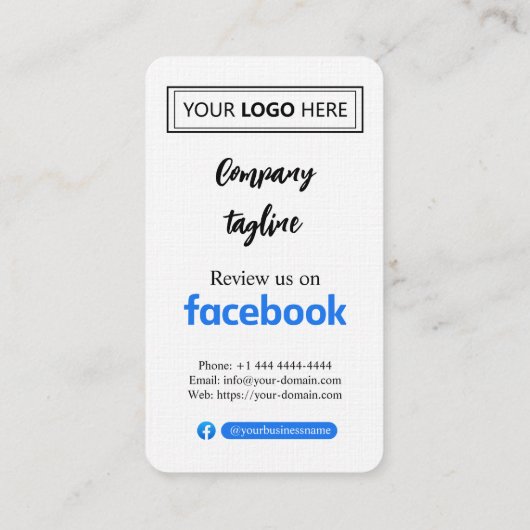 Facebook Review Request Card mit Logo und QR Code Visitenkarte (Rückseite)