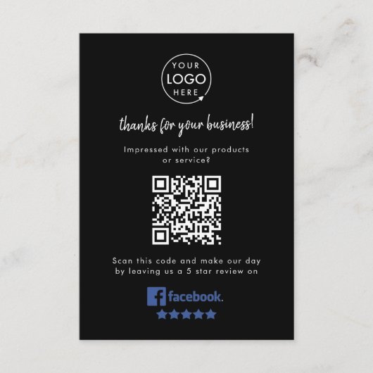 Facebook-Reviews | Business Rating Link Black QR Begleitkarte (Vorderseite)