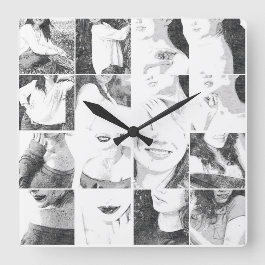 Faceless Collage Quadratische Wanduhr (Vorderseite)