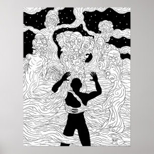 Faces And Figures In The Mist Weird Horror Art Poster