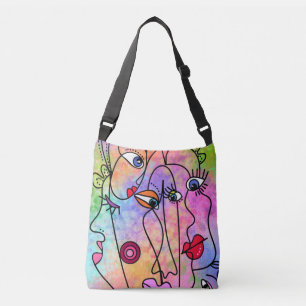 Faces Moods Crossbody Bag Moderne Stilmalerei Tragetaschen Mit Langen Trägern