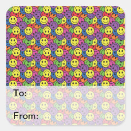 Faces Retro-Hippy-Muster Quadratischer Aufkleber