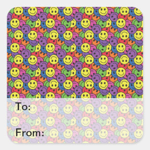 Faces Retro-Hippy-Muster Quadratischer Aufkleber