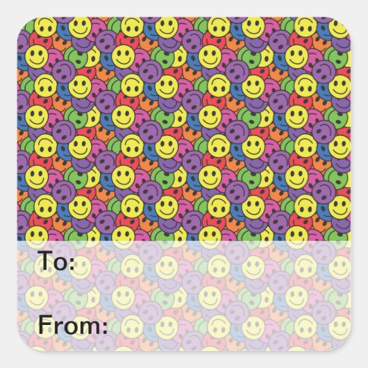 Faces Retro-Hippy-Muster Quadratischer Aufkleber (Vorderseite)