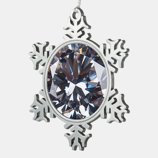 Faceted Elegant Diamond Gem Image Schneeflocken Zinn-Ornament (Rechts)