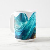 Facettierte cyan- und bernsteinfarbene 3D-Abstrakt Kaffeetasse (Vorderseite Links)