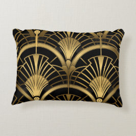 Fächer Gatsby - Schwarz und Or Art Deco Dekokissen
