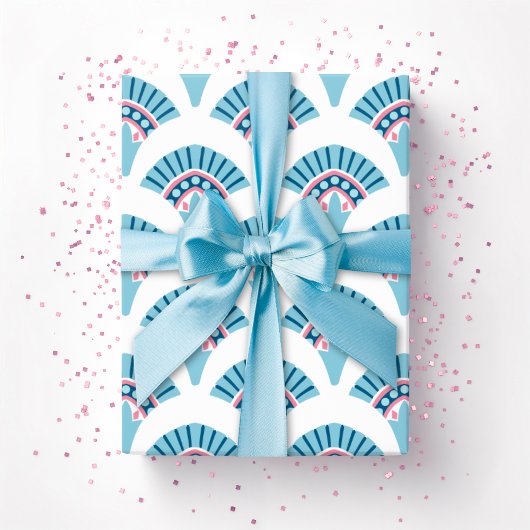 Fächer mit Rüschen in Rosa und Aqua Geschenkpapier
