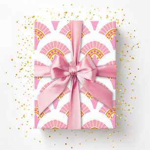 Fächer mit Rüschen in Rosa und Orange Geschenkpapier