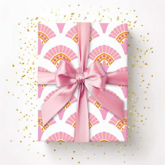 Fächer mit Rüschen in Rosa und Orange Geschenkpapier