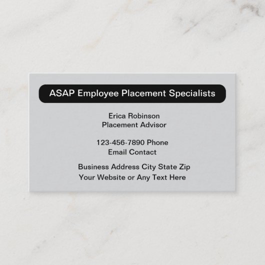 Fachspezialist für die Platzierung von Anstellunge Visitenkarte (Vorderseite)
