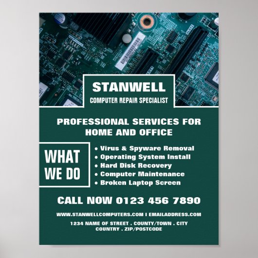 Fachwerbung für Computerreparatur auf Hauptplatine Poster (Vorne)