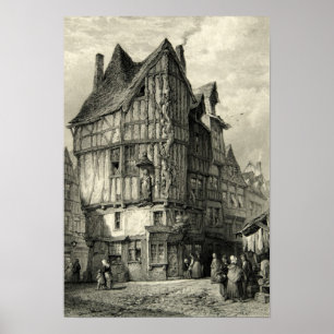 Fachwerk House Tress Jesse Joigny Vintag Scene Poster