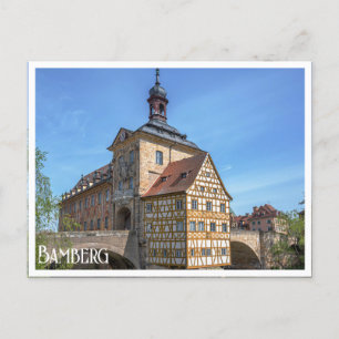 Fachwerkhaus und Brücke in Bamberg, Deutschland Postkarte