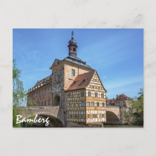Fachwerkhaus und Brücke in Bamberg, Deutschland Postkarte