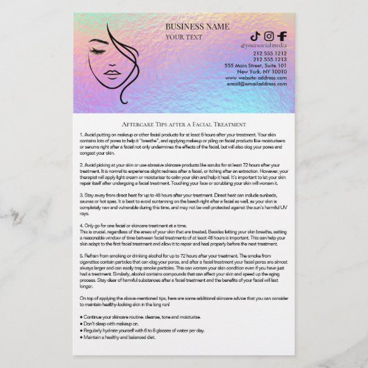 FACIAL TREATMENTS Aftercare flyer (Vorne)