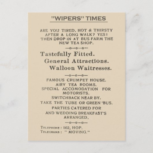 Facsimile Extract aus der Wipers Times 1916 Postkarte (Vorderseite)